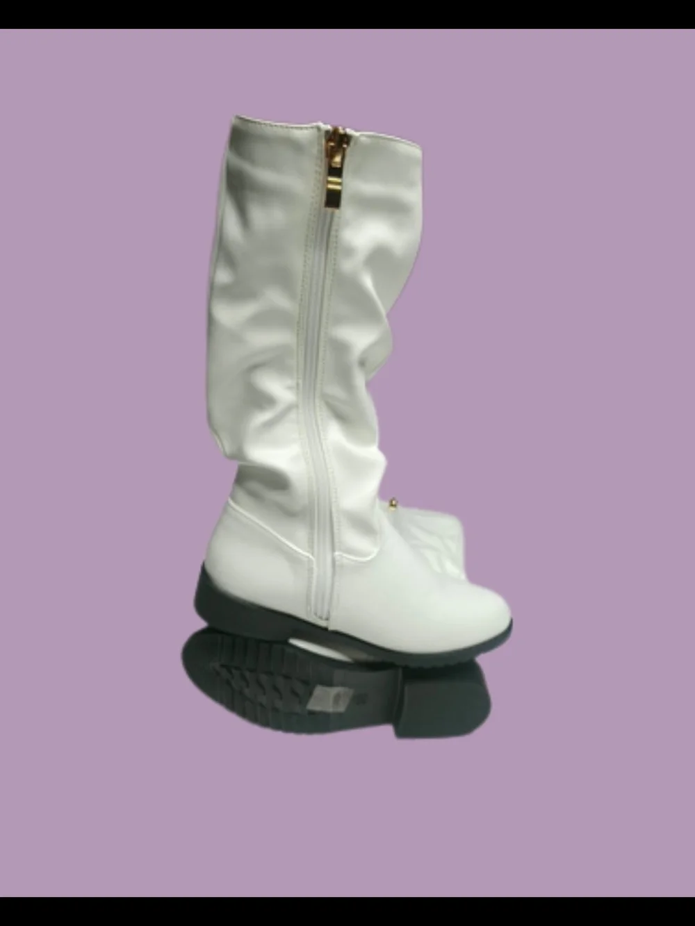 White Mid-Calf Slouch Leather Boots - Girls